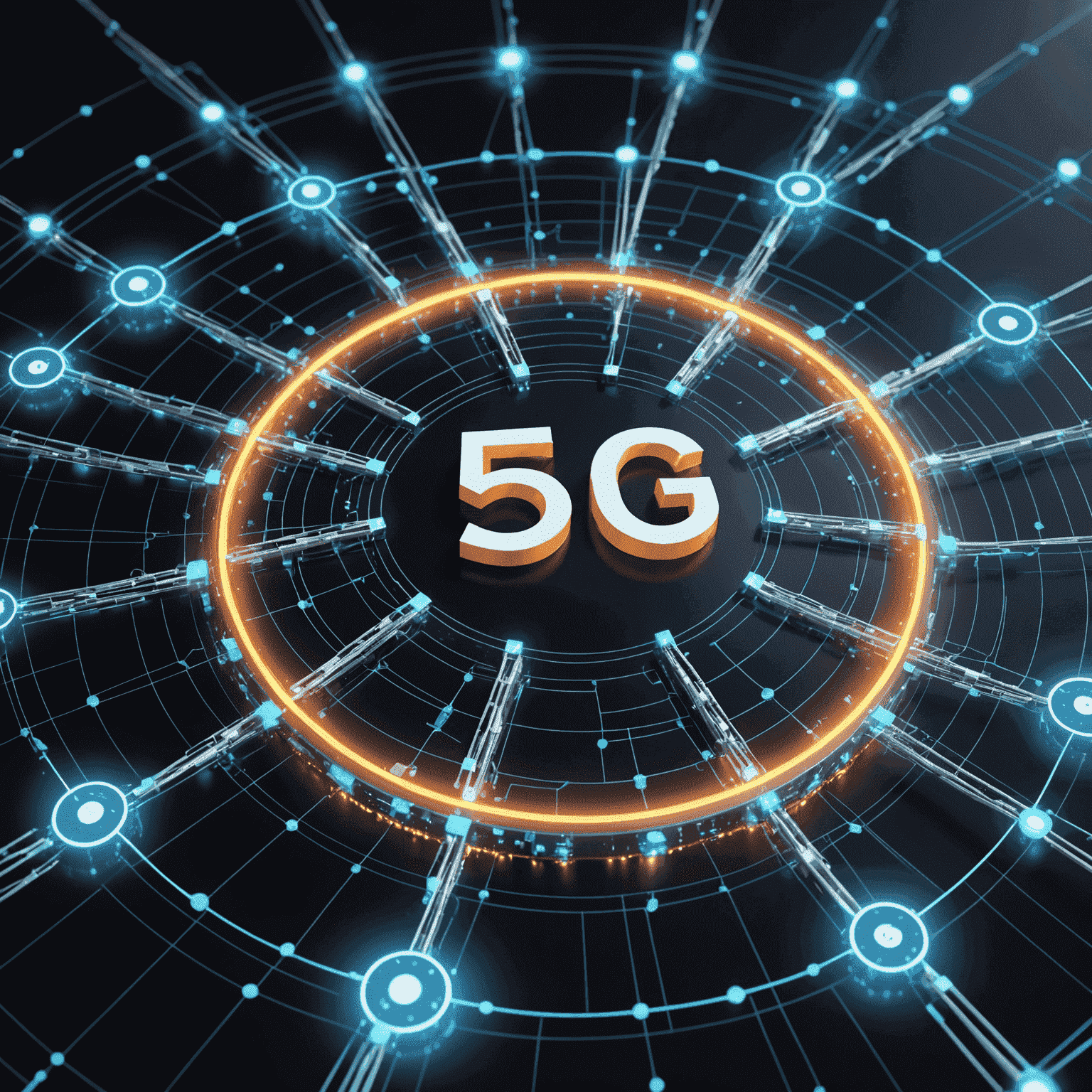 A visual representation of 5G technology with interconnected nodes and high-speed data streams, symbolizing the advanced connectivity offered by Etisal's 5G services