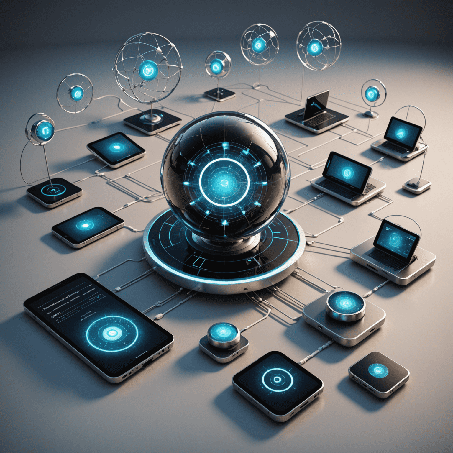 Futuristic communication devices and networks representing Etisal's upcoming technologies