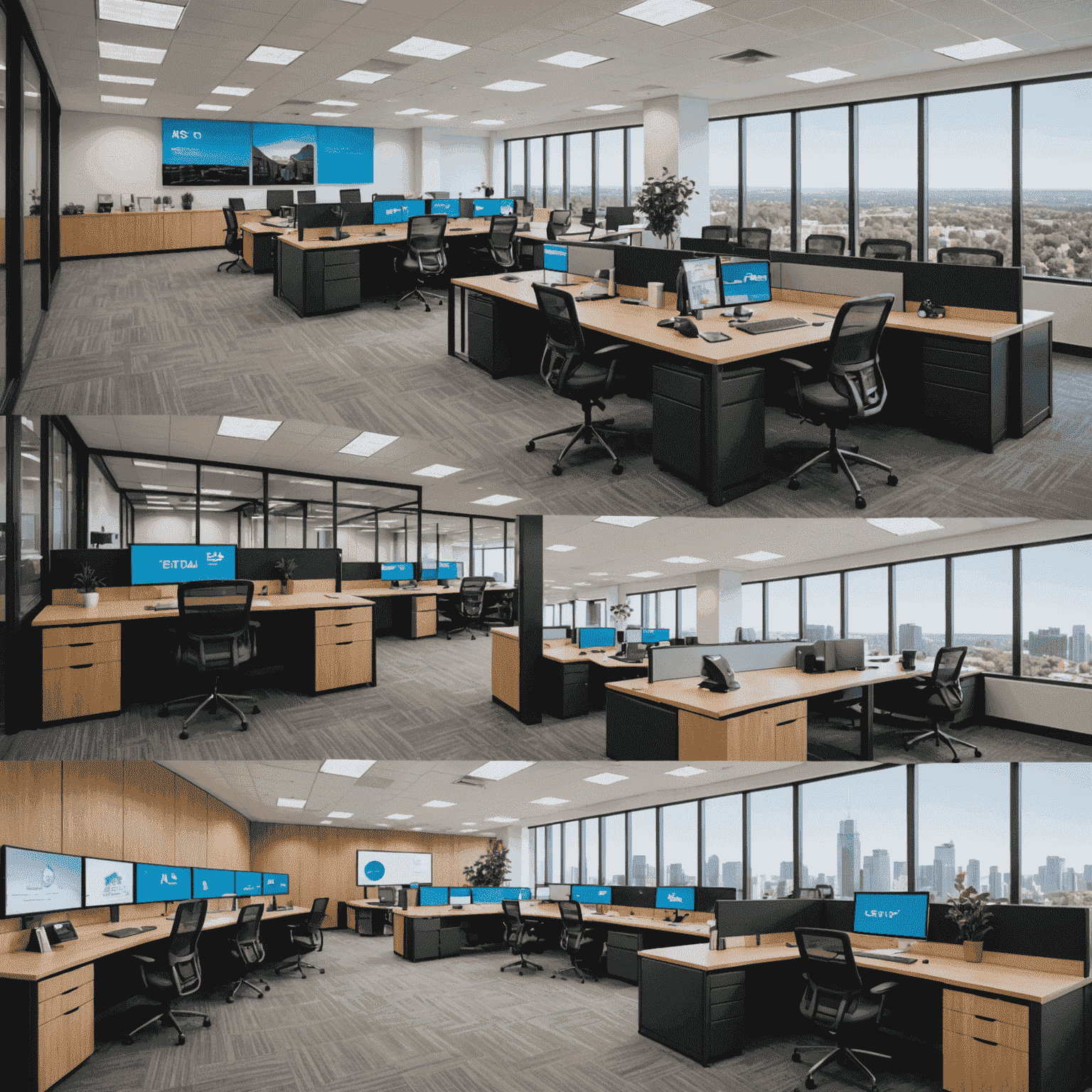 A split-screen image showing a small startup office and a large corporate headquarters, both utilizing Etisal's connectivity solutions