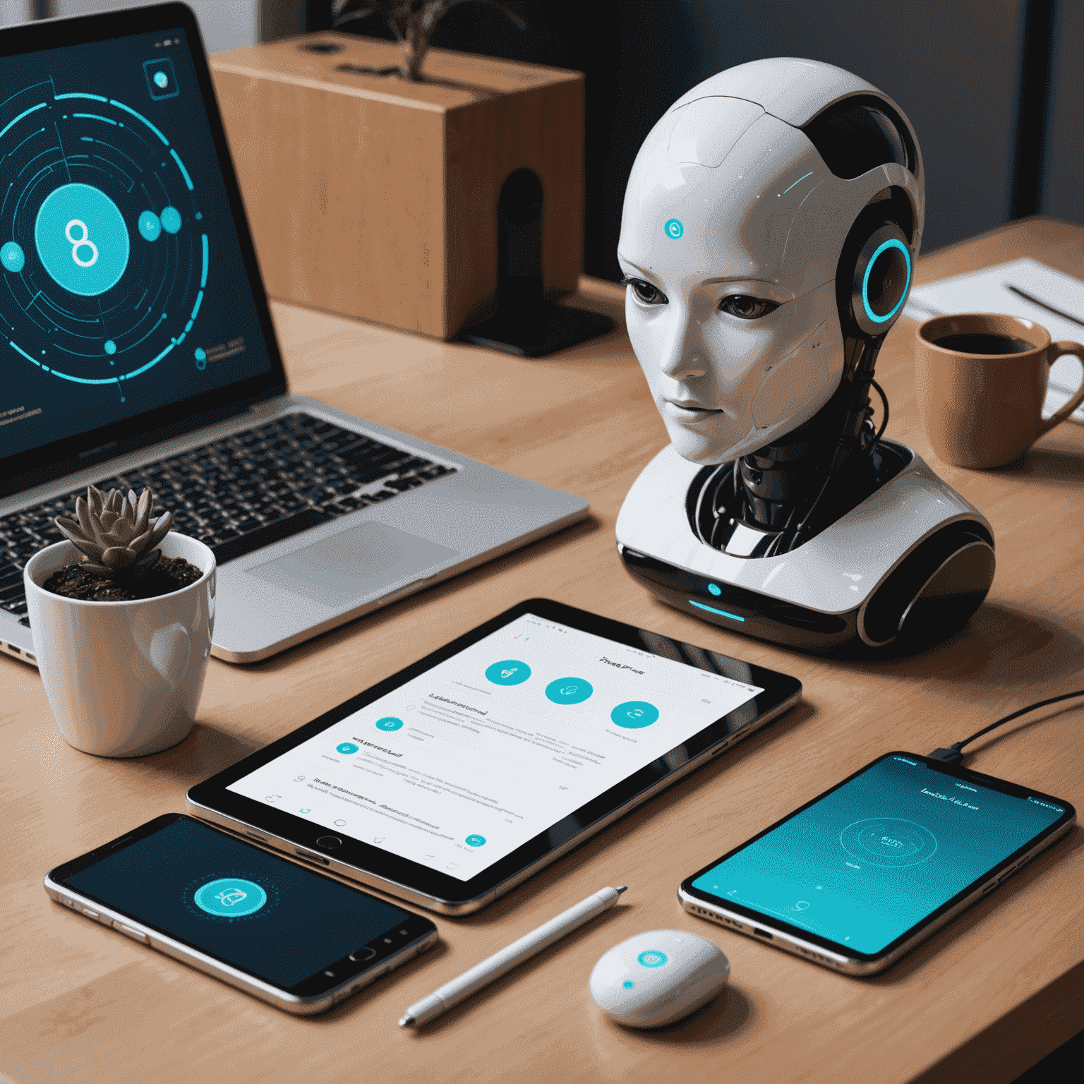 Conceptual image of an AI personal assistant interface on various devices