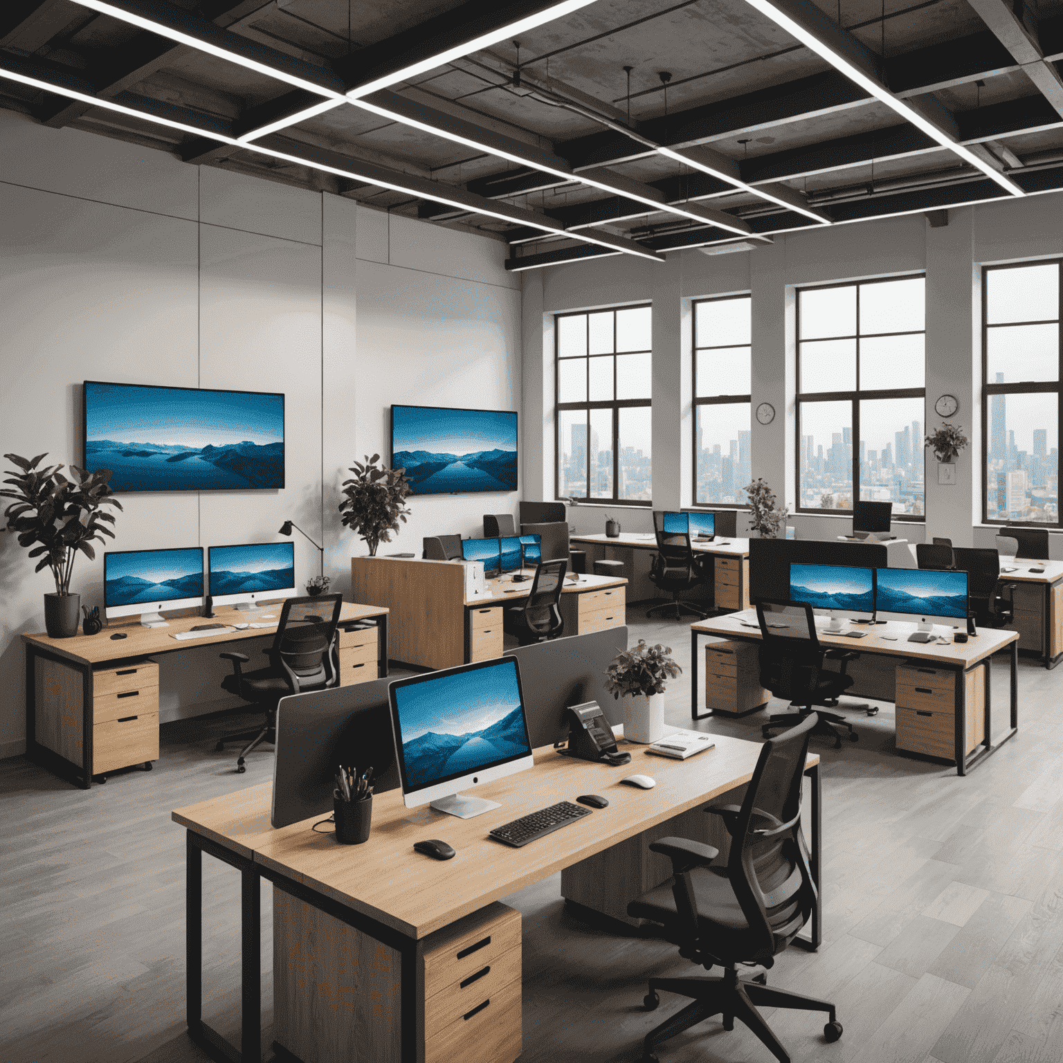 Modern office space with various connected devices, representing Etisal's business connectivity solutions